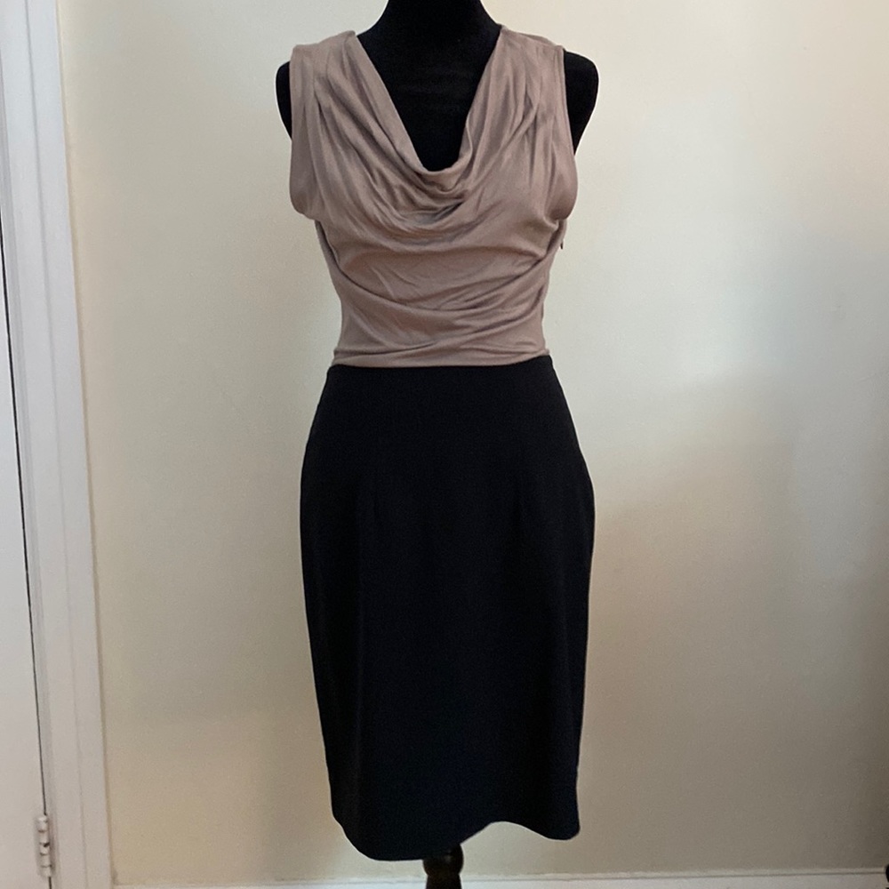 Nude and black cow neck dress. Can transition perfectly from day to night!